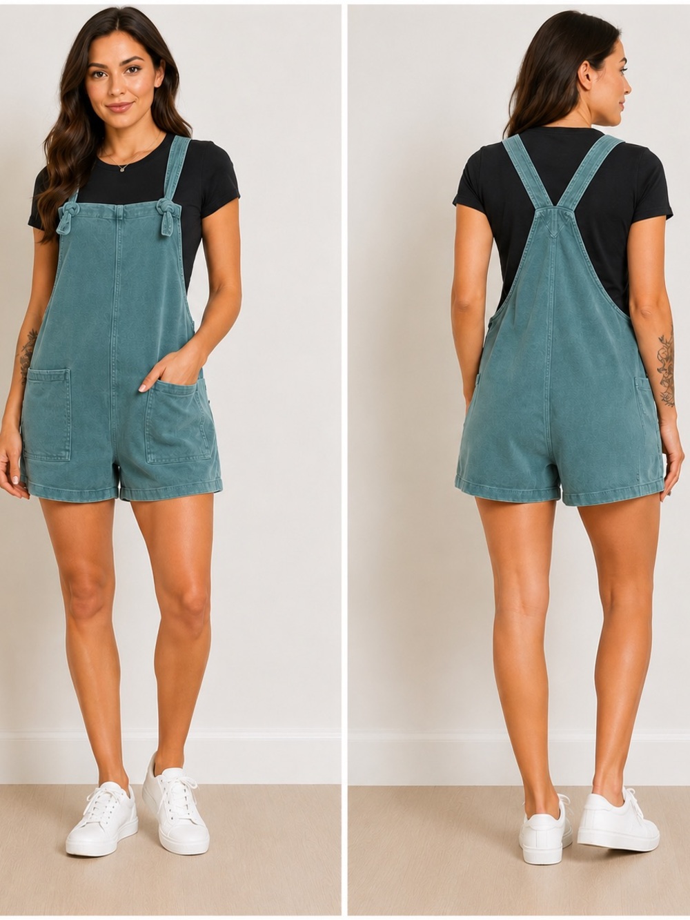 Zenana Outfitters Teal Short Denim Overalls